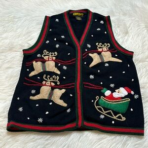 Vintage Santa in his Sleigh Ugly Christmas Sweater Size Small